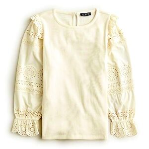 J Crew Ruffle-Trim Eyelet Long Sleeve Ribbed T